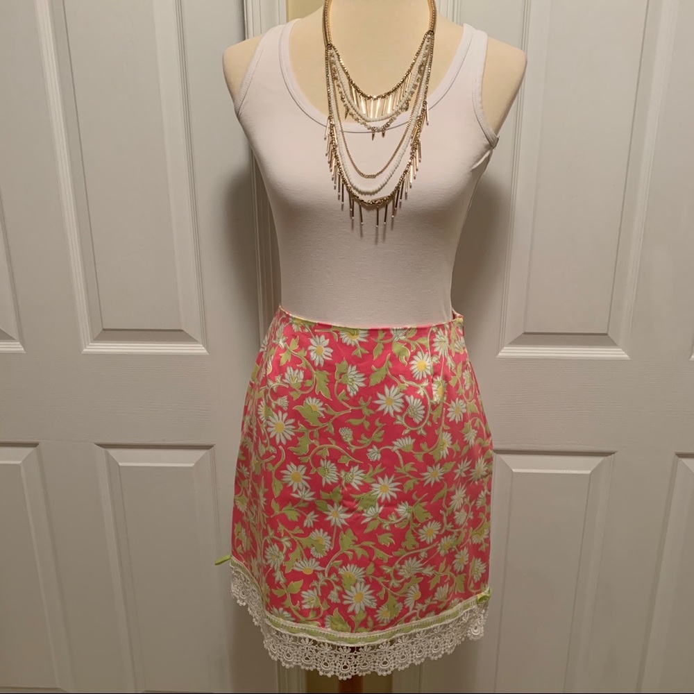 Key West Resort Wear Pink Print Skirt with Lace